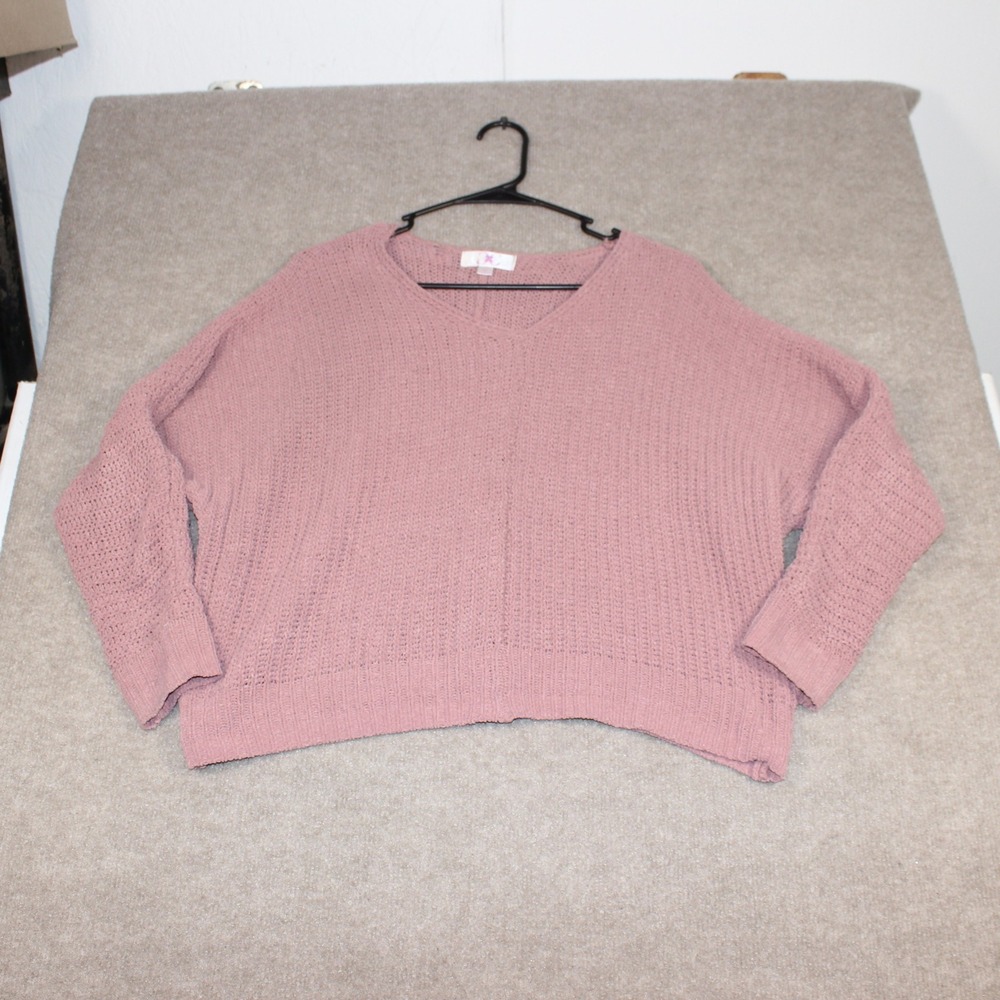 Chloe + Cyrus Pink Chenille Knit V-Neck Sweater Oversized ST20B251CK Womens M